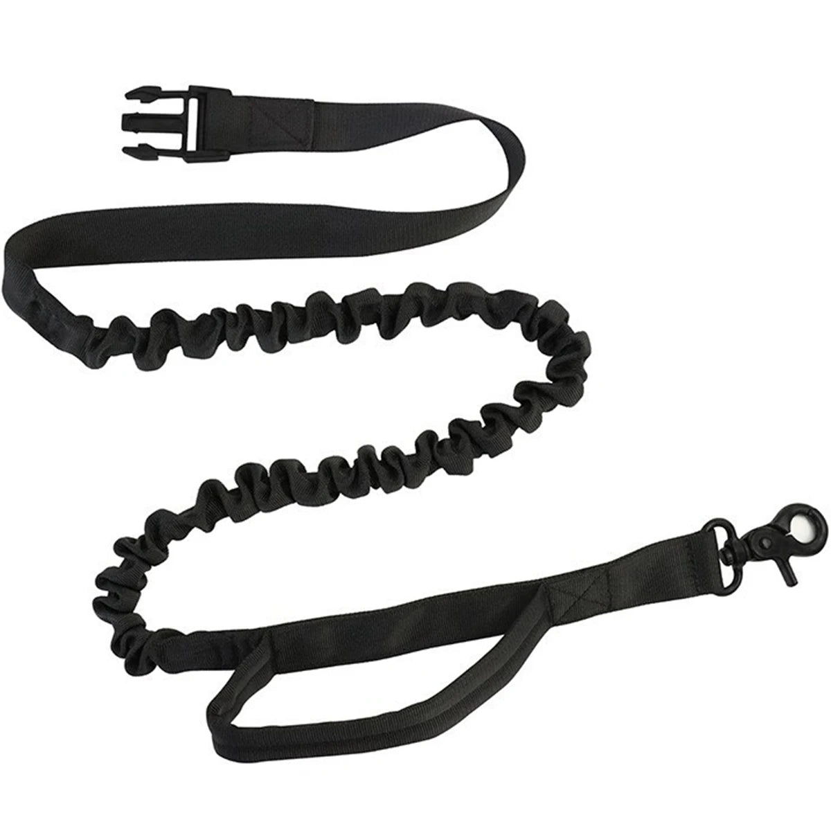 Hands free dog leash equipped with storage.